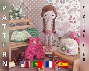 Doll Hana, crochet amigurumi doll, crochet doll with removable clothes, doll with outfits, PATTERN ONLY