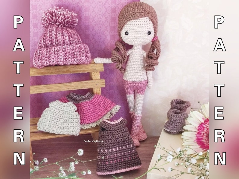 Doll Sophie, crochet amigurumi doll, crochet doll with removable clothes, doll with outfits, PATTERN ONLY image 6