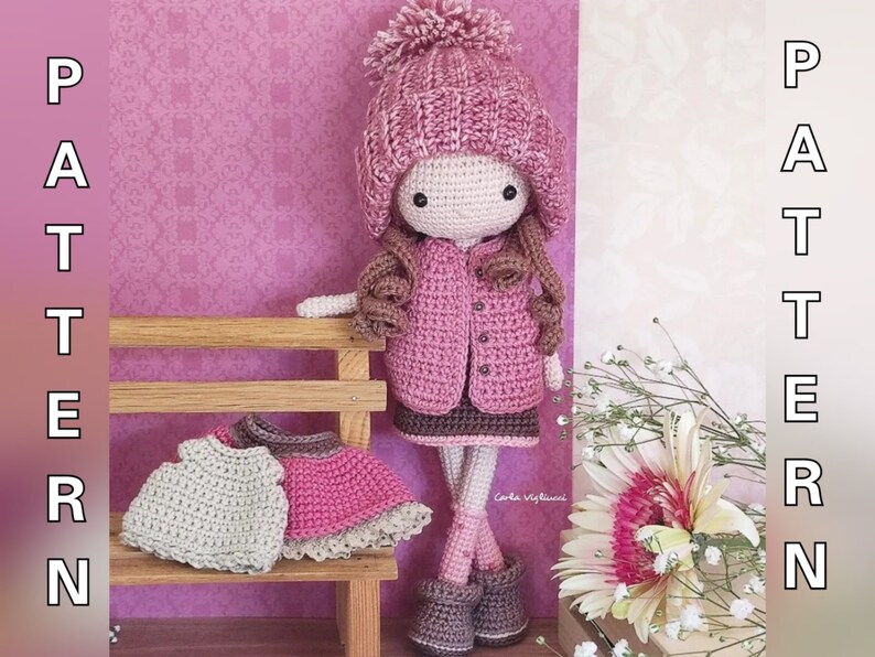 Doll Sophie, crochet amigurumi doll, crochet doll with removable clothes, doll with outfits, PATTERN ONLY image 8
