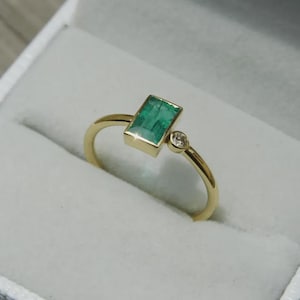 Natural Zambian Emerald Diamond Ring - 14k Solid Gold Ring - Certified Emerald Ring - Bezel Emerald Ring - Birthday Gift Ring