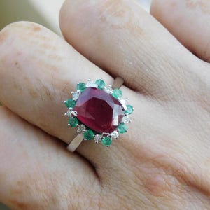 Real Cushion Emerald Ring - 14k Solid Gold Ruby Cocktail Ring - July Birthstone Ring For Women - Prong Emerald Ring - Engagement Ruby Ring