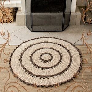 Crochet carpet for the living room. Round beige rug. Knitted rug.  Cotton carpet. Cotton crochet rug. Handmade carpet.