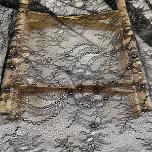 Champagne Lace Fabric Ivory Schwarz Chantilly-Spitze Französische Wimpern Braut Spitzenstoff Hochzeit-Stoff Kopfschmuck Großbestand