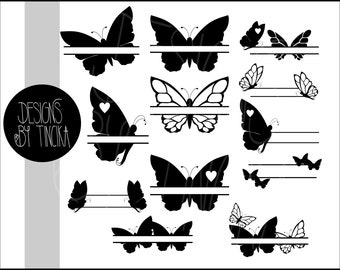 Download Clip Art Art Collectibles Butterfly Svg Butterfly Split Monogram Svg Cut Files For Critut Or Silhouette Split Monogram Frame Bundle Of 12 Designs