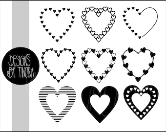 Heart frame SVG files for Cricut and PNG black templates for DIY clipart and scrapbooking.