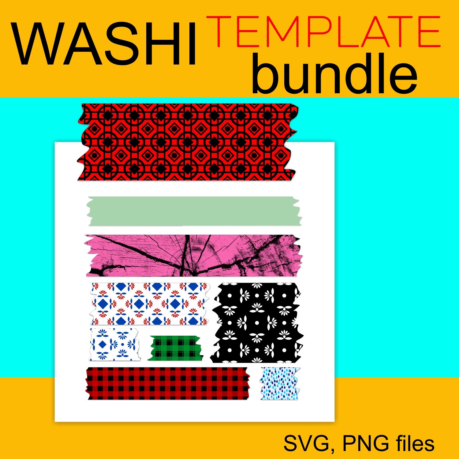 Washi Tape Clipart Template, SVG and PNG Bundle. Make Your Own Designs ...