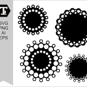 May include: Four black and white circular designs with a black center circle. Each design features a different pattern of white circles.