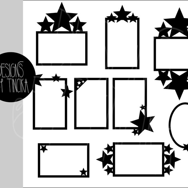 Star picture frame SVG, PNG bundle 1. Clipart templates, scrapbook overlays, cut files for Cricut or Silhouette.