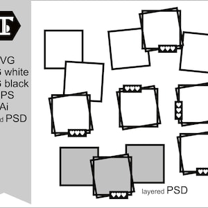 Einfaches Foto oder Collage quadratischer Rahmen Scrapbook Vorlagen Bundle, SVG Schnitt Dateien, PNG Vorlagen für diy Clipart und digitales Scrapbooking