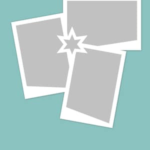 May include: A scrapbook template bundle with three white photo frames arranged in a starburst pattern on a light blue background. The frames are empty and ready for photos.