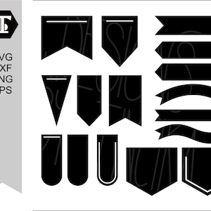 May include: A set of 10 black and white banner shapes, including a variety of flags, ribbons, and banners. The shapes are all outlined in white and are perfect for adding a decorative touch to any project.