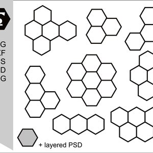 Hexagon Collage Fotorahmen Vorlage, SVG DXF PSD und PNG Dateien, Bundle mit 9 Designs.