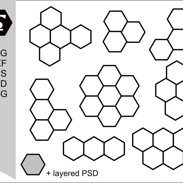 Hexagon Collage Fotorahmen Vorlage, SVG DXF layered PSD und png Dateien, Bündel von 9 Designs.