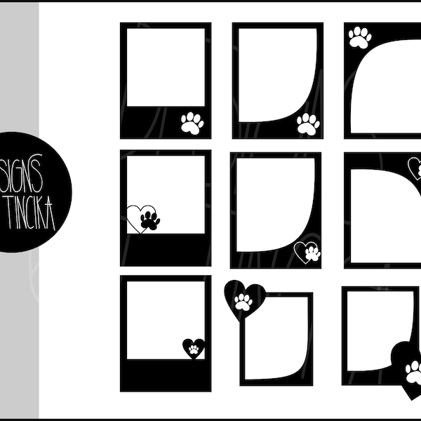 Paw print SVG and PNG picture frames, cut files for Cricut or Silhouette. Creative template for DIY clipart.