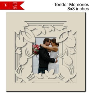 Cornice per foto a strati Tender Memories - Design SVG 3D Shadow Box per ritratti di nozze - Arte artigianale per macchine da taglio / Modello regalo fai da te