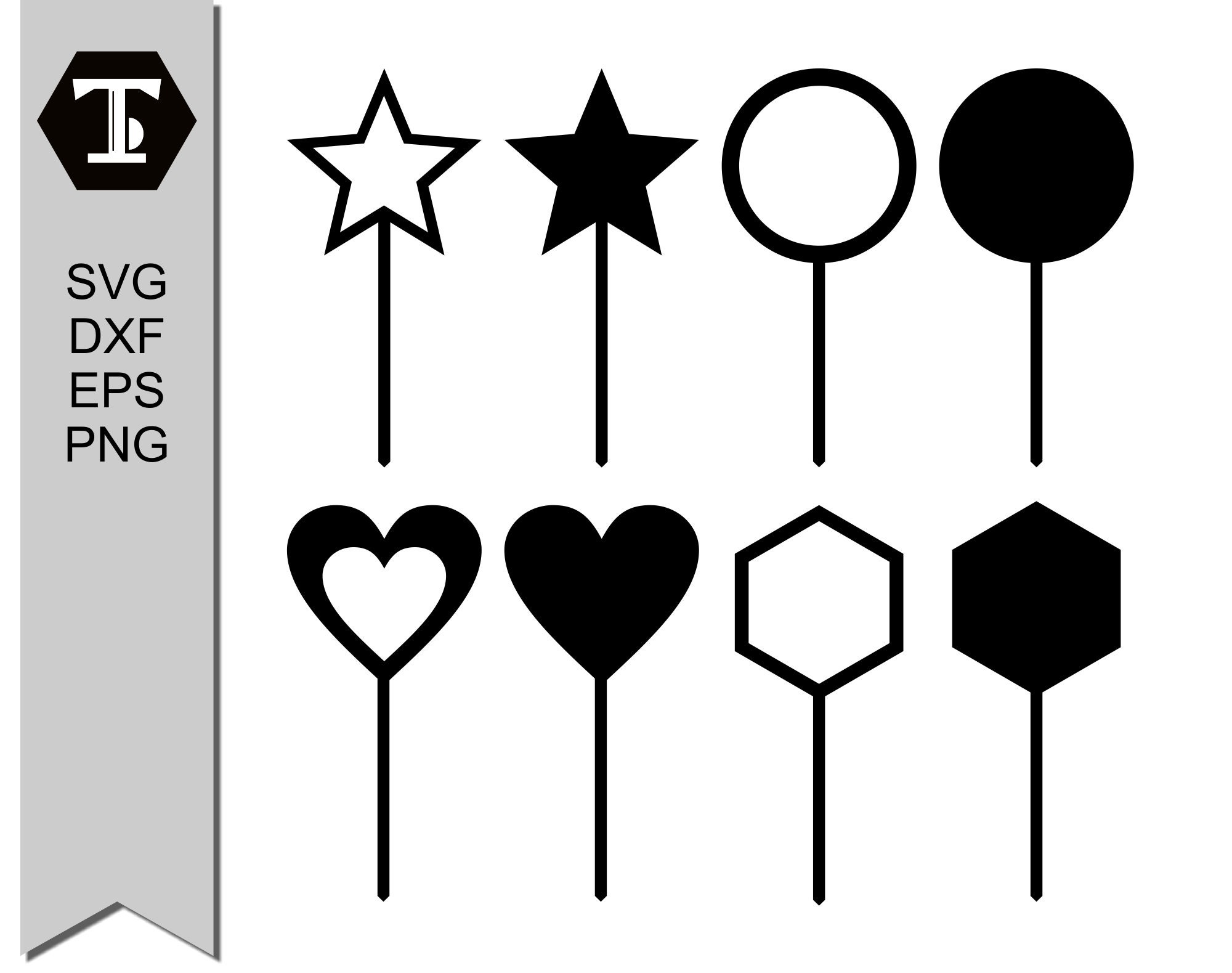 Shaker cake topper templates bundle comes with 8 shapes.