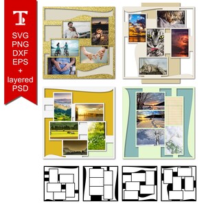 Set di modelli per collage di foto: layout di pagina per album di foto multiple 12x12, 4 design, file SVG e PSD inclusi - Pacchetto 33