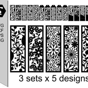 15 ontwerpen bloemen bladwijzer SVG-bundel + dxf-, eps-, png-bestanden, aanpasbare papercut-sjablonen/snijbestanden, gemakkelijke doe-het-zelfboekenliefhebber / lerarencadeaus
