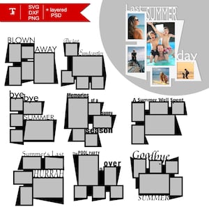 Last Summer Days - 5 picture photo collage templates, scrapbook collage frames, vector cut files. One-piece designs = easy to work with.