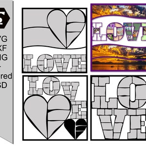 Plantilla de collage de fotos: diseño de álbum de recortes digital LOVE, paquete de 23, diseño de líneas irregulares
