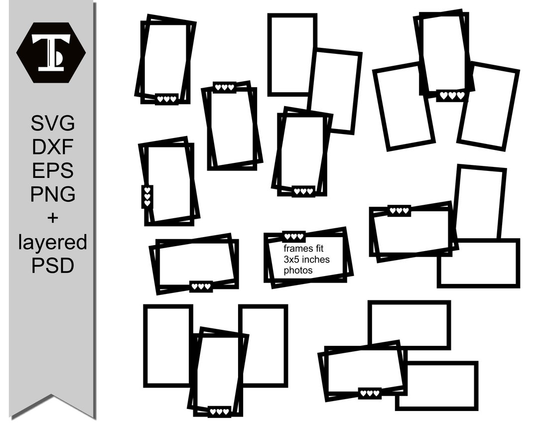 3x5 Inches Simple Photo or Collage Frame Scrapbook Templates Bundle ...