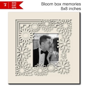 Design SVG de caixa de sombra 3D para retratos de casamento - Moldura para fotos Bloom Box Memories - Arte artesanal para máquinas de corte / Presente DIY para o Natal