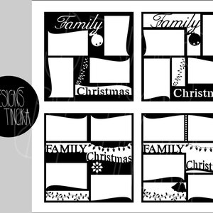 Familie kerst SVG PNG plakboek lay-outsjabloon, 12 x 12 scrapbooking overlays paginalay-out.