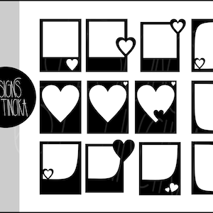 Heart frame SVG and PNG cut files for Cricut or Silhouette. Scrapbook overlays black templates for DIY clipart.