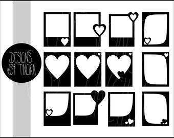 Heart frame SVG and PNG cut files for Cricut or Silhouette. Scrapbook overlays black templates for DIY clipart.