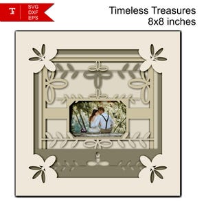 Tesouros atemporais - Moldura de foto de caixa de sombra 3D - Design SVG para retratos de casamento - Artesanato DIY - Presentes de arte para casamento, aniversário, aniversário
