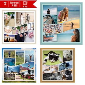 Sjablonen voor fotocollages voor scrapbooking - 12 x 12 lay-out voor meerdere foto's, set van 4 ontwerpen - inclusief SVG-bestanden en gelaagde digitale PSD-sjablonen