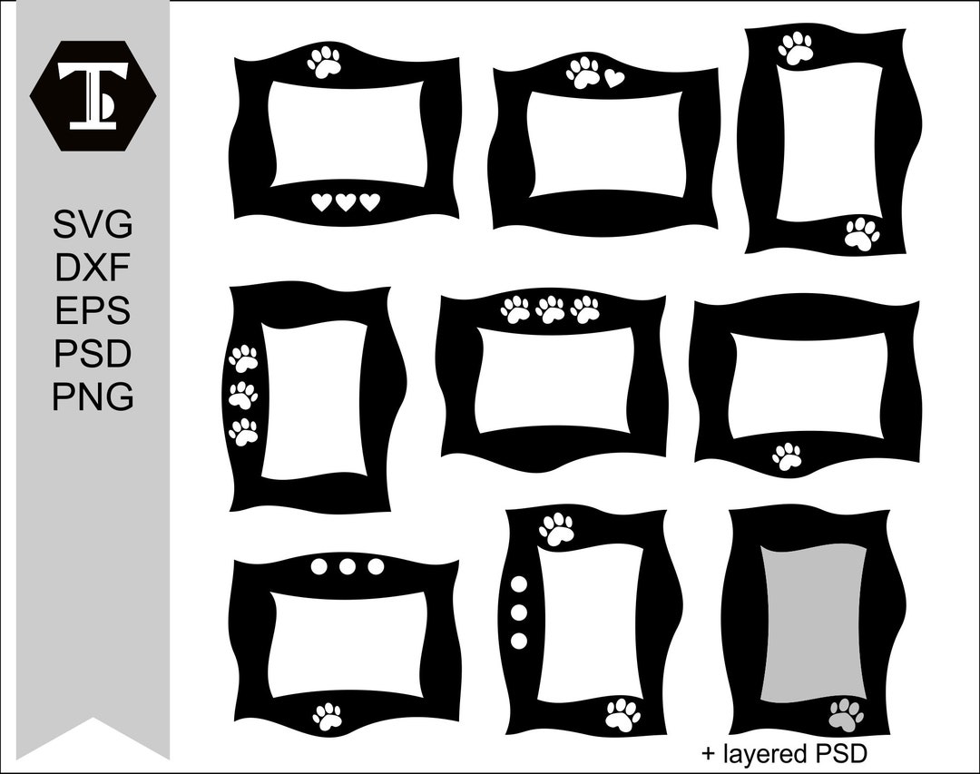 Joyful Picture Frames Paw Print and Hearts. SVG, DXF, EPS and Png Bundle , Cut Files for Cricut