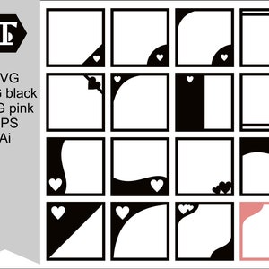 Cornici quadrate 4x4 decorate con cuori, modelli vettoriali SVG, EPS, AI e file di taglio per Cricut, Silhouette e clipart PNG