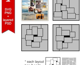 Photo Collage Template Set: 12x12 Multi-Photo Scrapbook Page Layout, 4 Designs, SVG & PSD Files Included - Bundle 31