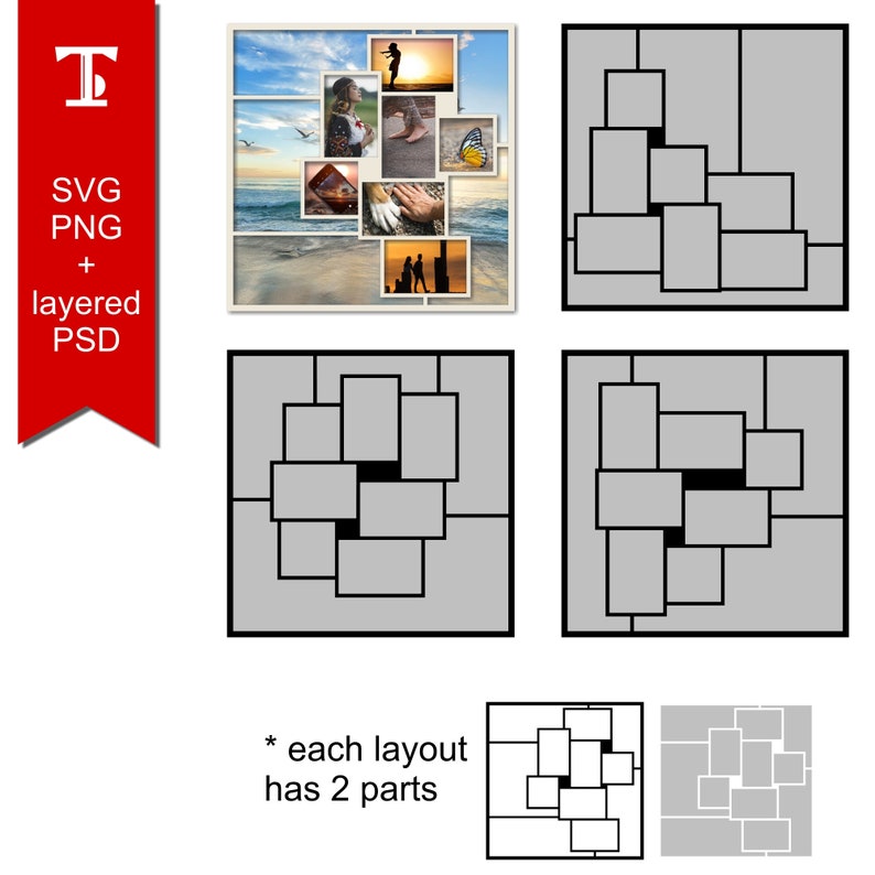 Photo Collage Template: 12x12 Scrapbook Layout, SVG & PSD Files (Digital Download) image 1