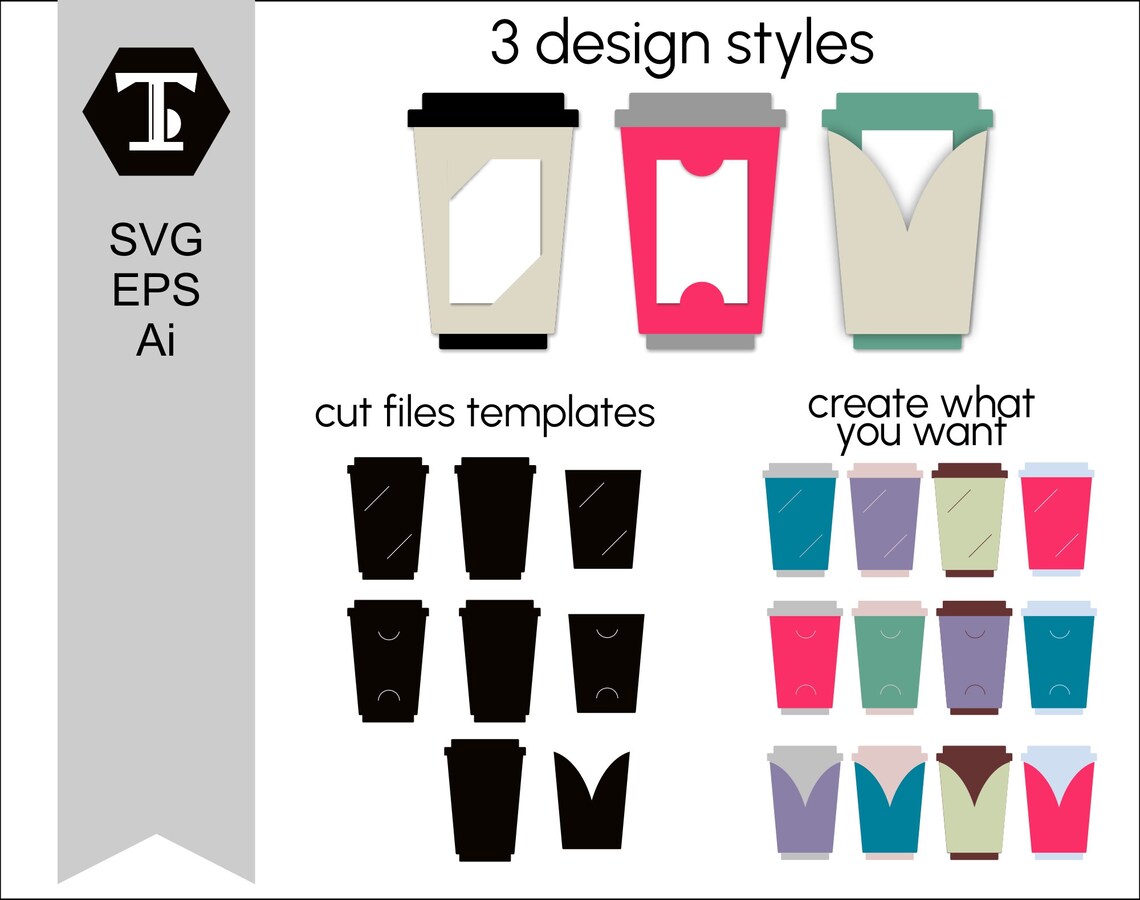 Coffee Cup Gift Card Holder SVG Template Bundle Cut Files for Etsy
