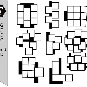 3 x 3 collage fotolijsten vetgedrukt - SVG-bestanden voor Cricut, gelaagde PSD-bestanden (photoshop), zwarte sjablonen voor doe-het-zelf-clipart en scrapbooking