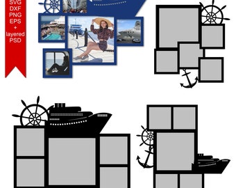 Cruise SVG Photo Collage Template Bundle - Scrapbooking Frame & Layered PSD Files - 4 Designs Included.