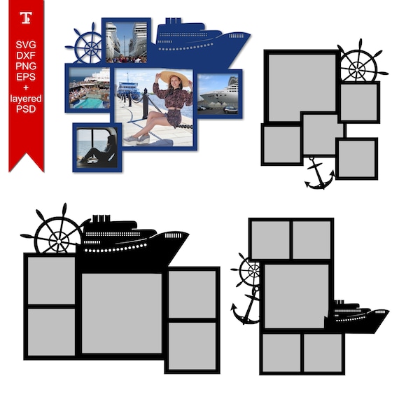 Cruise SVG Photo Collage Template Bundle - Scrapbooking Frame & Layered PSD Files - 4 Designs Included.