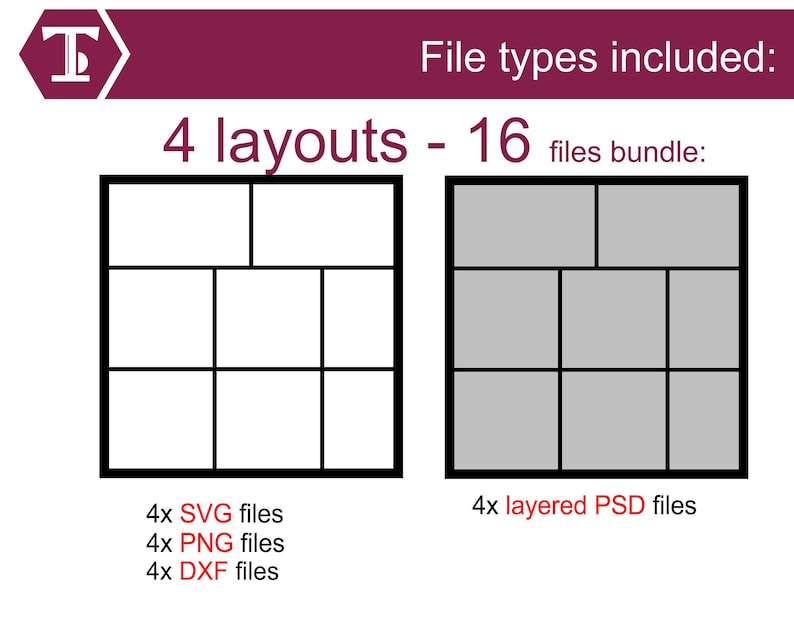 Scrapbooking Collage Templates: Multi-photo Grid, 12x12 Layout (SVG ...