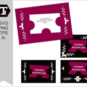 Pacchetto di modelli SVG DXF eps PNG per porta carte regalo semplici, file di taglio per Cricut, Silhouette, design da 4x6 pollici decorati con elementi floreali