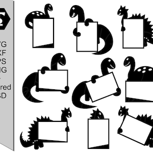 Modèles de cadres photo dinosaure mignon, dinosaure svg dxf eps png + paquet psd en couches, kit album photo bricolage fête d'anniversaire pour enfants, fichiers découpés au laser