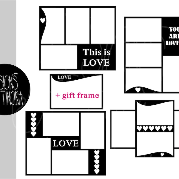 Pictures collage frame SVG and PNG bundle - Love. Files for Cricut and creative templates for DIY clipart and digital scrapbooking.