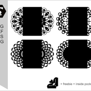 Cartella porta biglietti in pizzo SVG DXF eps png modelli, file di taglio per biglietti pieghevoli per Cricut, Silhouette cameo + tasca interna gratuita per porta biglietti regalo