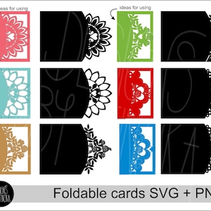 Modèle de carte décorative pliable 5 x 7, lot de 1 à 24 fichiers SVG PNG, superbes cartes de fête des mères, faire-part de mariage, cartes de remerciement, etc.