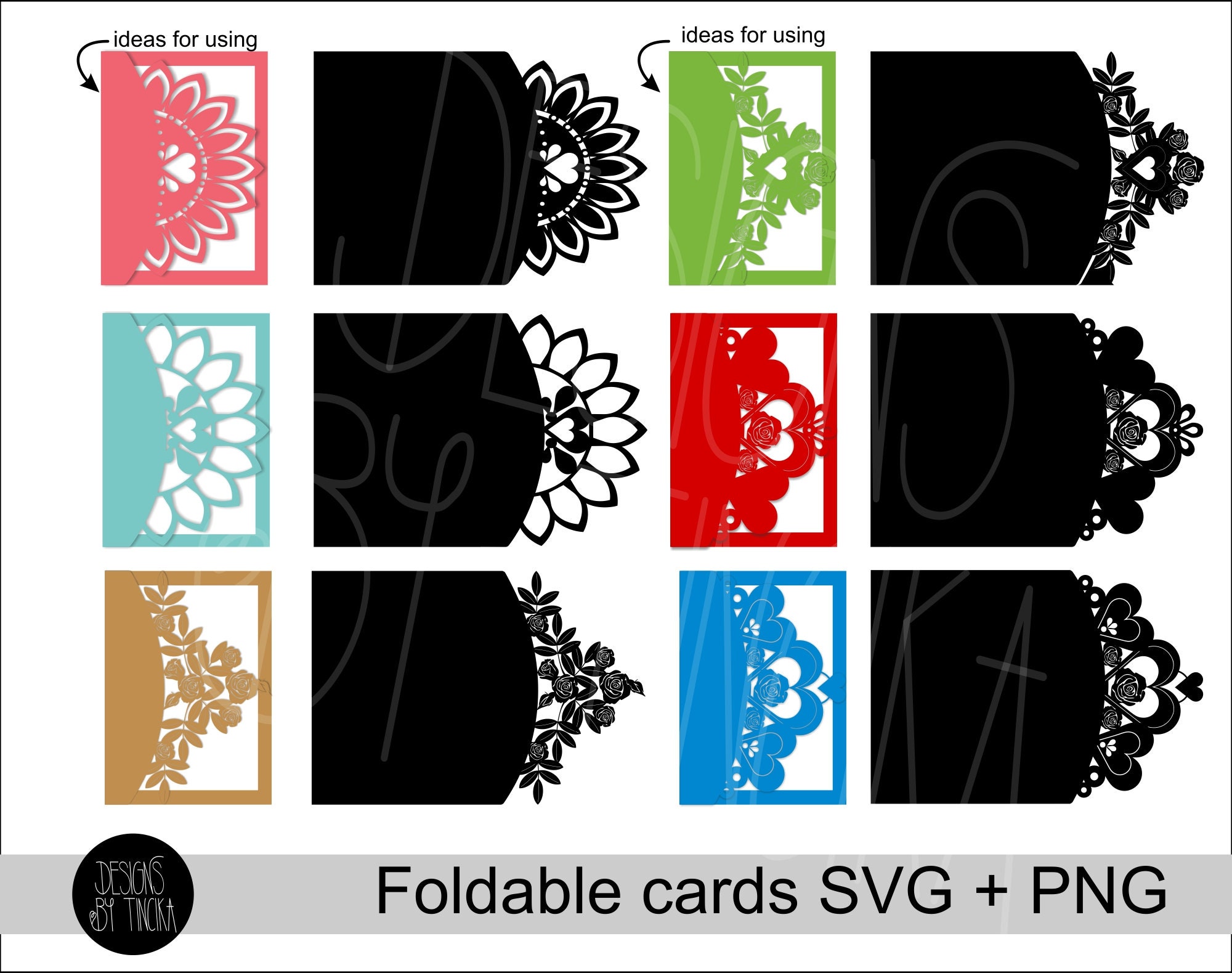 5x7 Foldable decorative card template SVG PNG bundle 1 - 24 files, great Mother's Day cards, Wedding invitations, Thank you cards, etc.