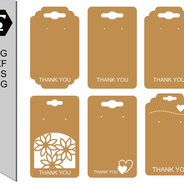 Decorative Earring card SVG, DXF, eps, PNG templates - bundle 14, earring holders "thank you",  earring/jewelry display card cut files