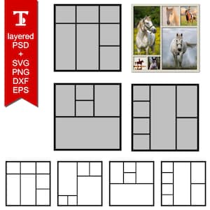 Sjabloonset fotocollage: 12 x 12 paginalay-out voor meerdere foto's, 4 ontwerpen, inclusief SVG- en gelaagde PSD-bestanden - bundel 34