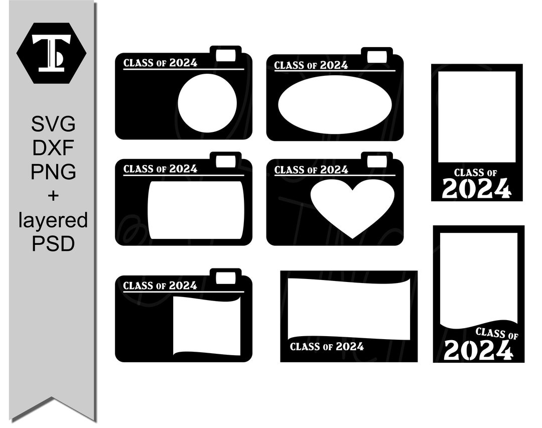 Class of 2024 SVG Frames Bundle. Vector DXF, Eps and Png Layered PSD