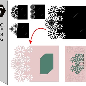 Porte-cartes floral SVG, modèles pliables de 10 x 15 cm, lot de 4 modèles pour cartes de vœux pour les fêtes, la fête des mères, les enseignants ou l'obtention du diplôme.